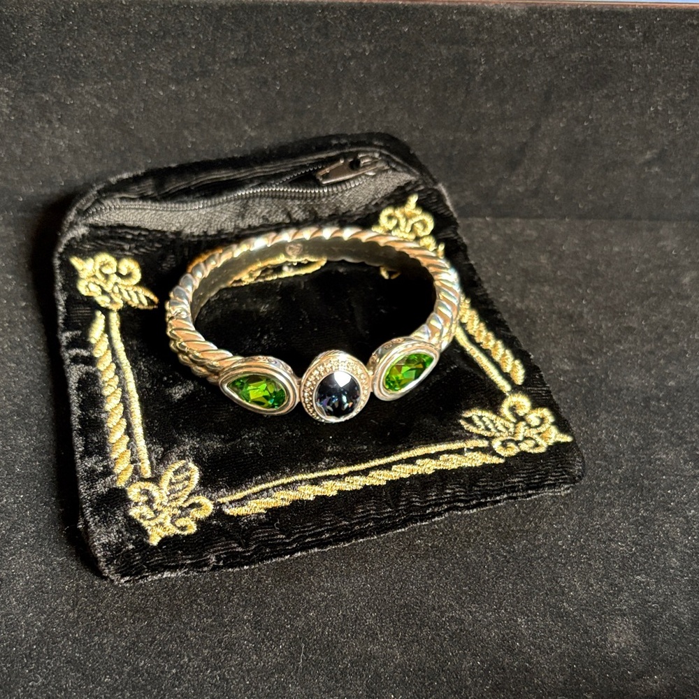 Brighton Silver Bangle Bracelet with Green and Blue Gems